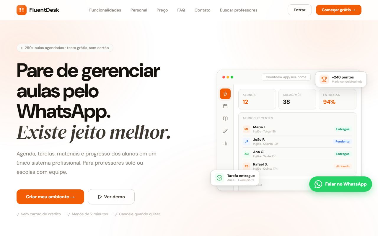 Página inicial do site FluentDesk