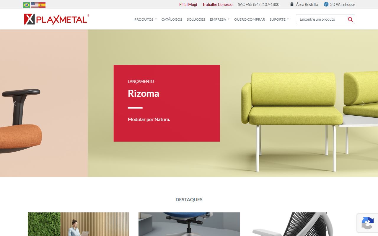 Página inicial do site Plaxmetal