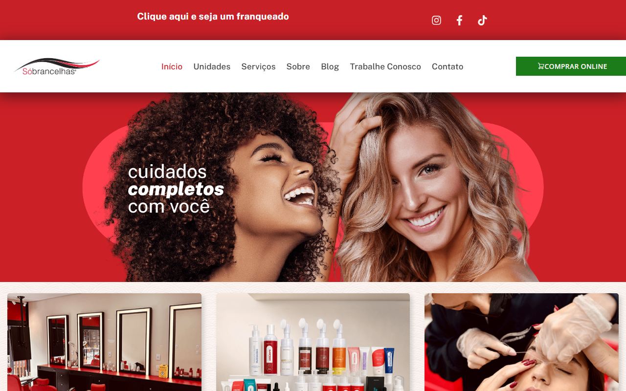 Página inicial do site Sóbrancelhas